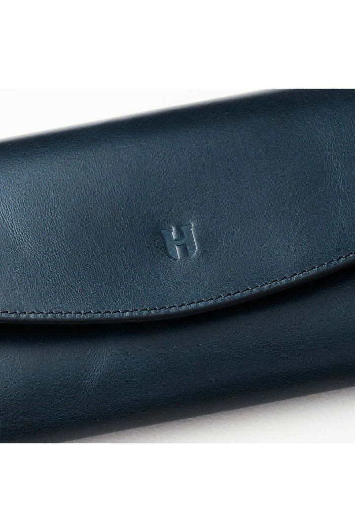 helmbrook Porte-cartes à compartiments multiples en cuir pour femmes Ashley Portefeuille RFID avec fermeture à glissière protégée Bleu marine