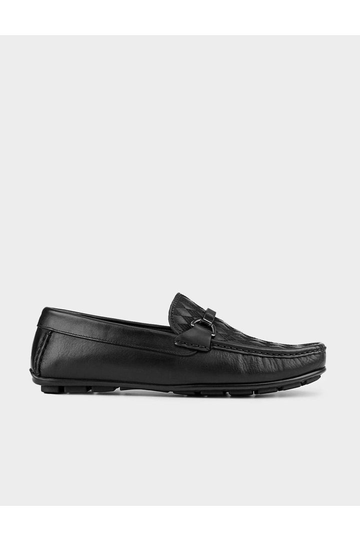 Cabani Shoes Semelle en caoutchouc Mocassins pour hommes en cuir véritable noir - Noir