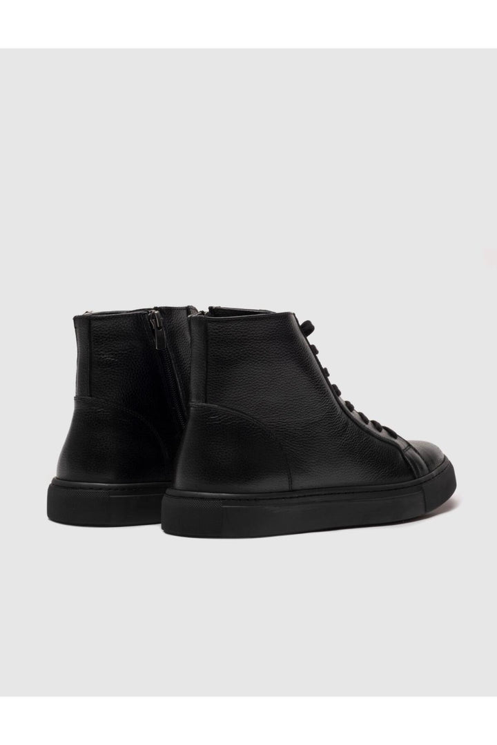 Cabani Shoes Bottines pour hommes en cuir véritable avec semelle en caoutchouc légère, lacées et zippées, noires. - Multicolore