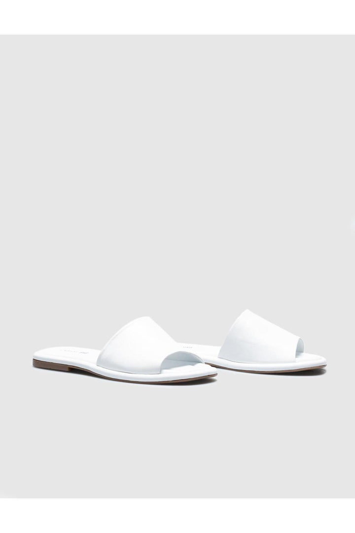 Cabani Shoes Sandales plates en cuir véritable blanches pour femmes - Blanc