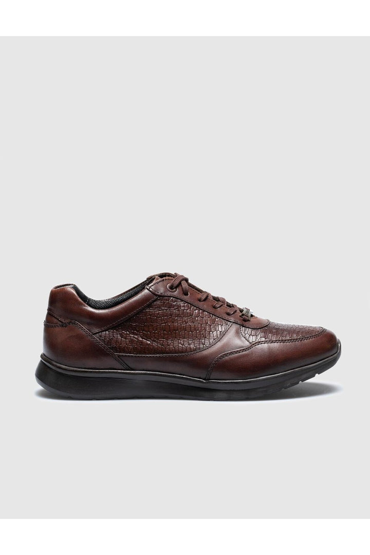 Cabani Shoes Chaussures de sport pour hommes en cuir véritable marron à lacets - Marron