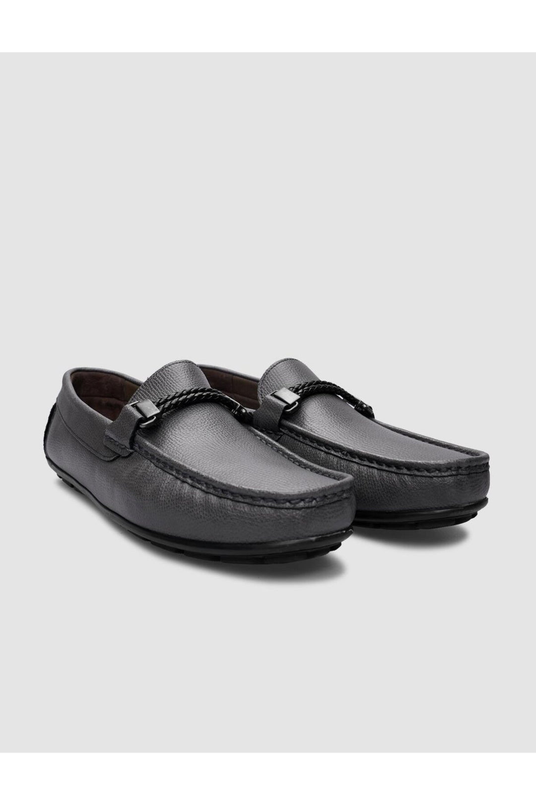 Cabani Shoes %100 Cuir véritable Mocassins pour hommes à boucle grise - Gris