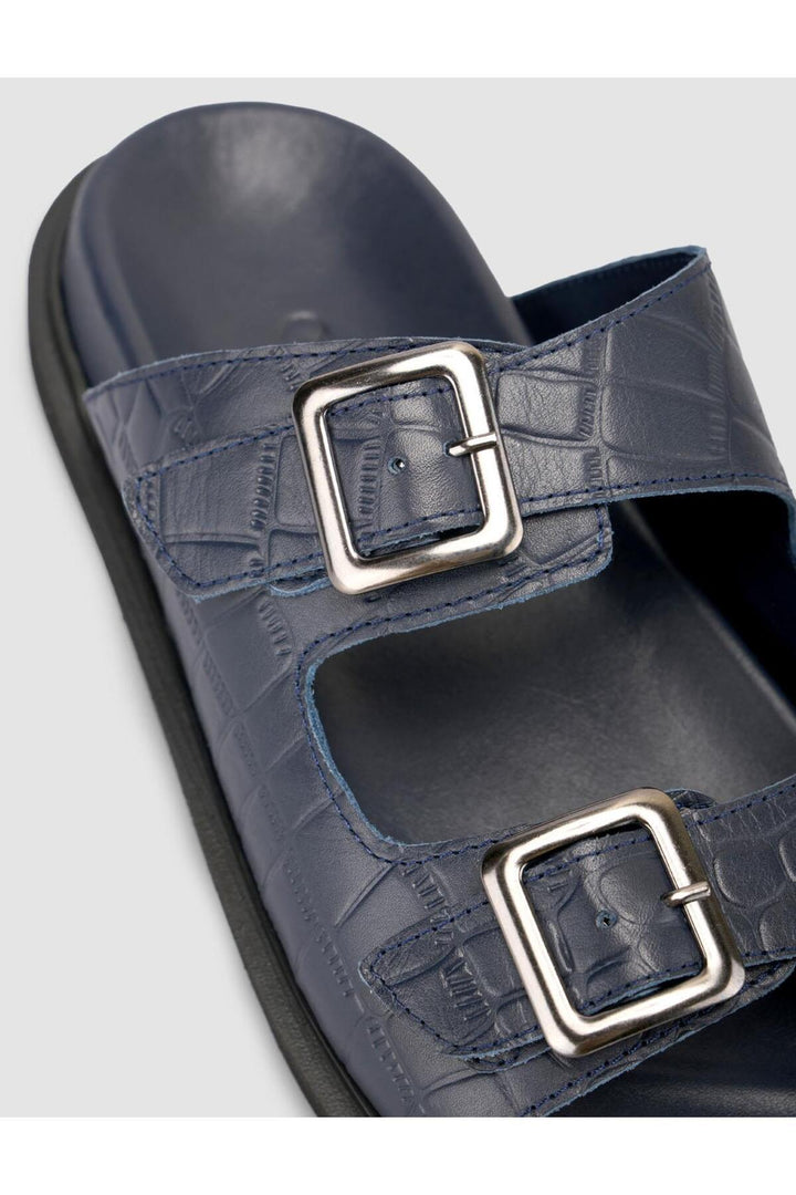 Cabani Shoes %100 Cuir Véritable Sandale Homme en Croco Bleu marine - Bleu marine