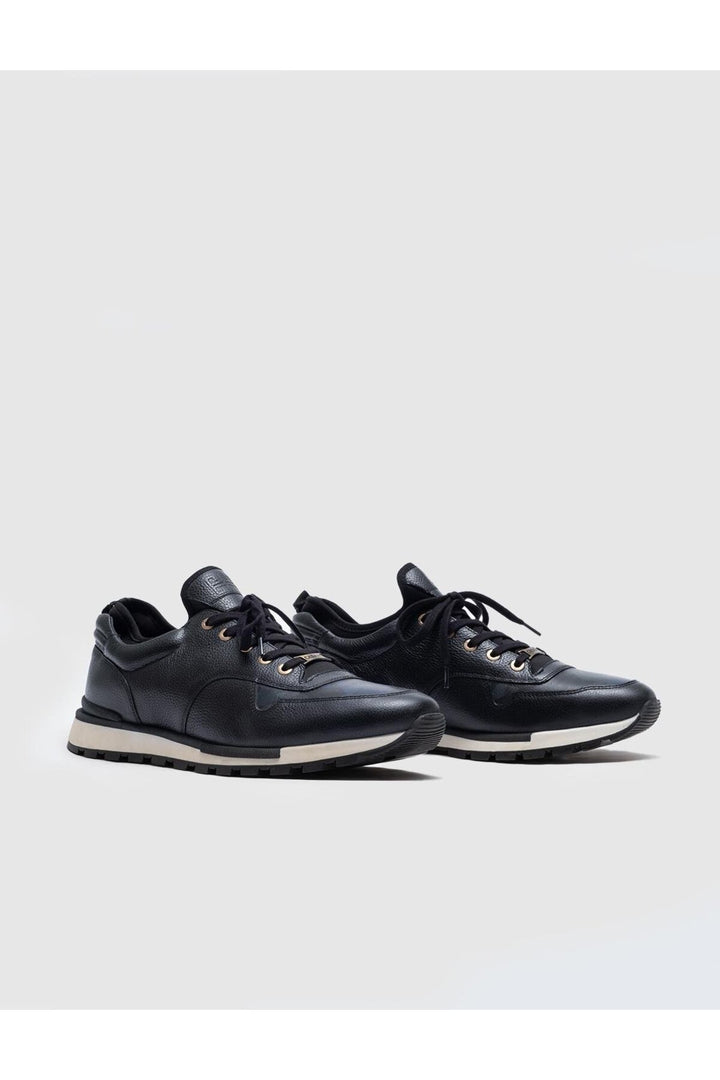 Cabani Shoes Chaussures de sport pour hommes en cuir véritable bleu marine à lacets avec détails en stretch - Camouflage bleu marine
