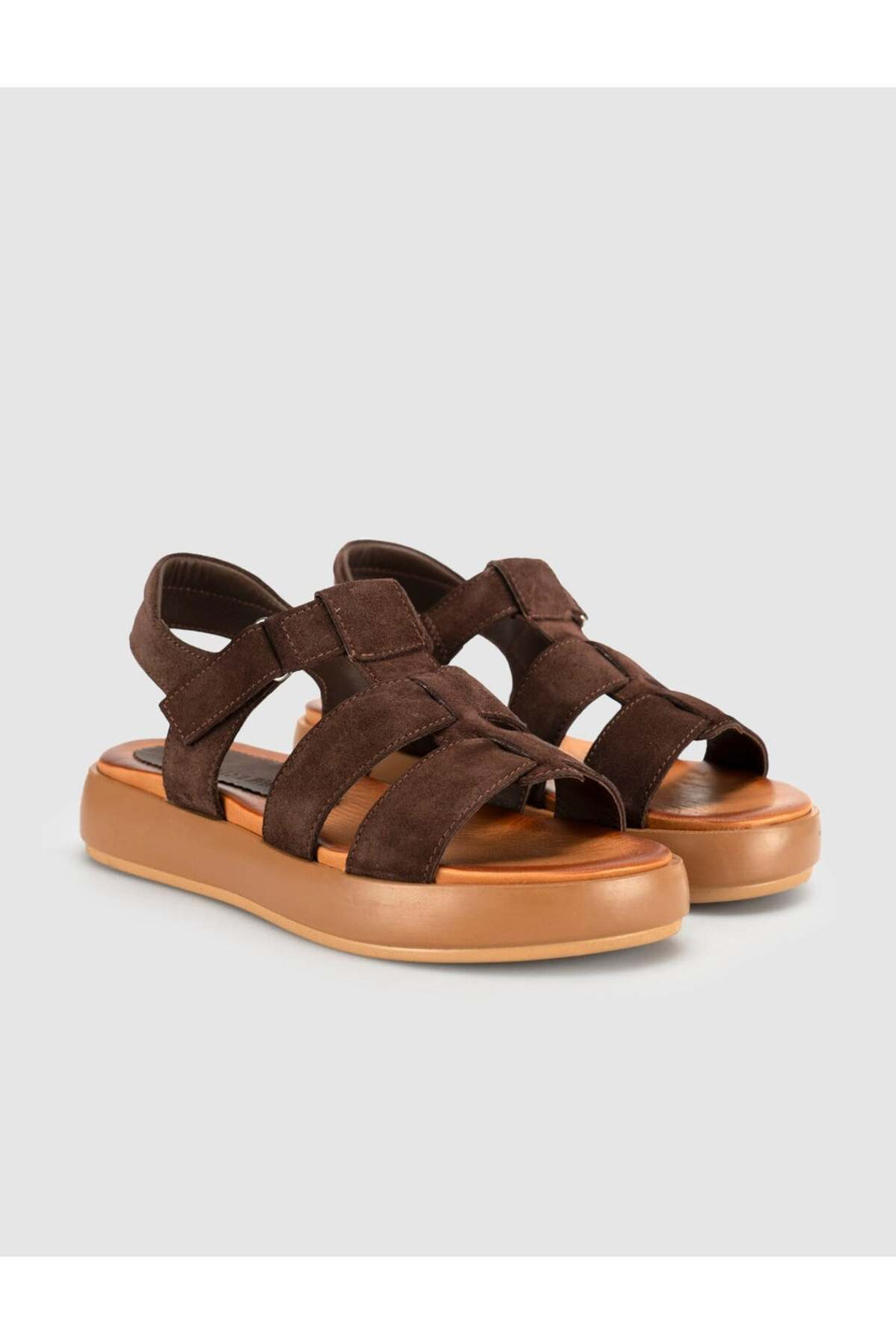 Cabani Shoes Sandales gladiateurs à semelle plateforme en cuir véritable pour femmes marron - Marron