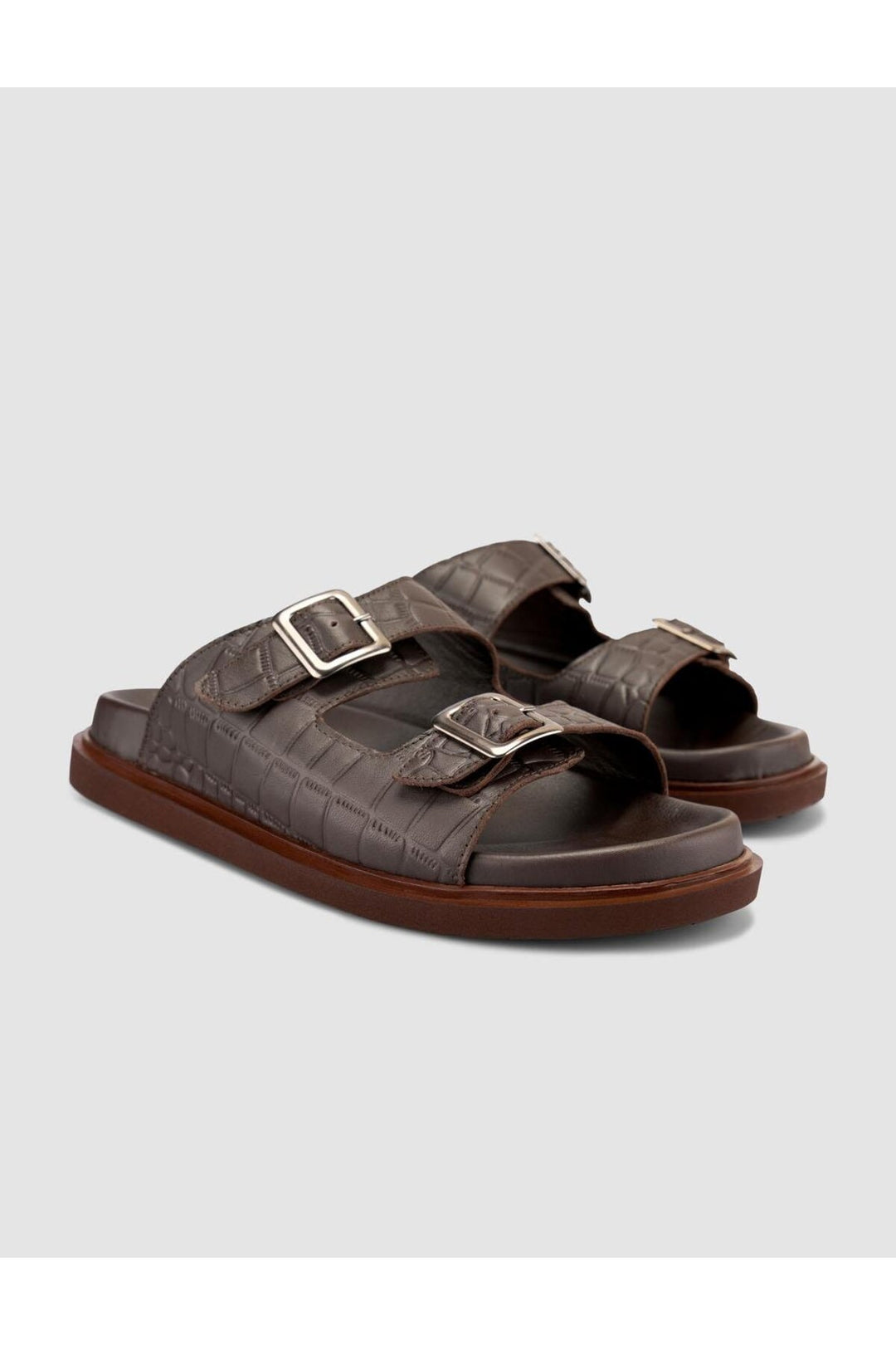 Cabani Shoes %100 Cuir Véritable Sandale Homme en Cuir Croco Marron - Marron