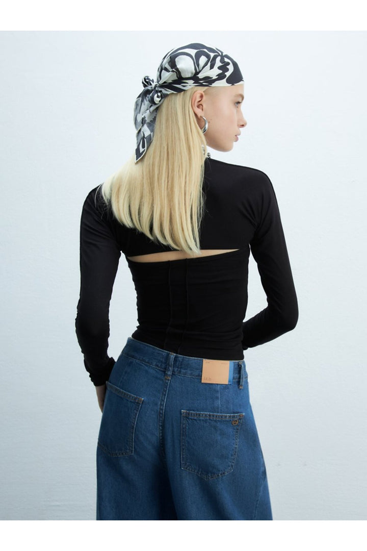 LTB Sweatshirt noir crop à manches longues et sans bretelles - Noir