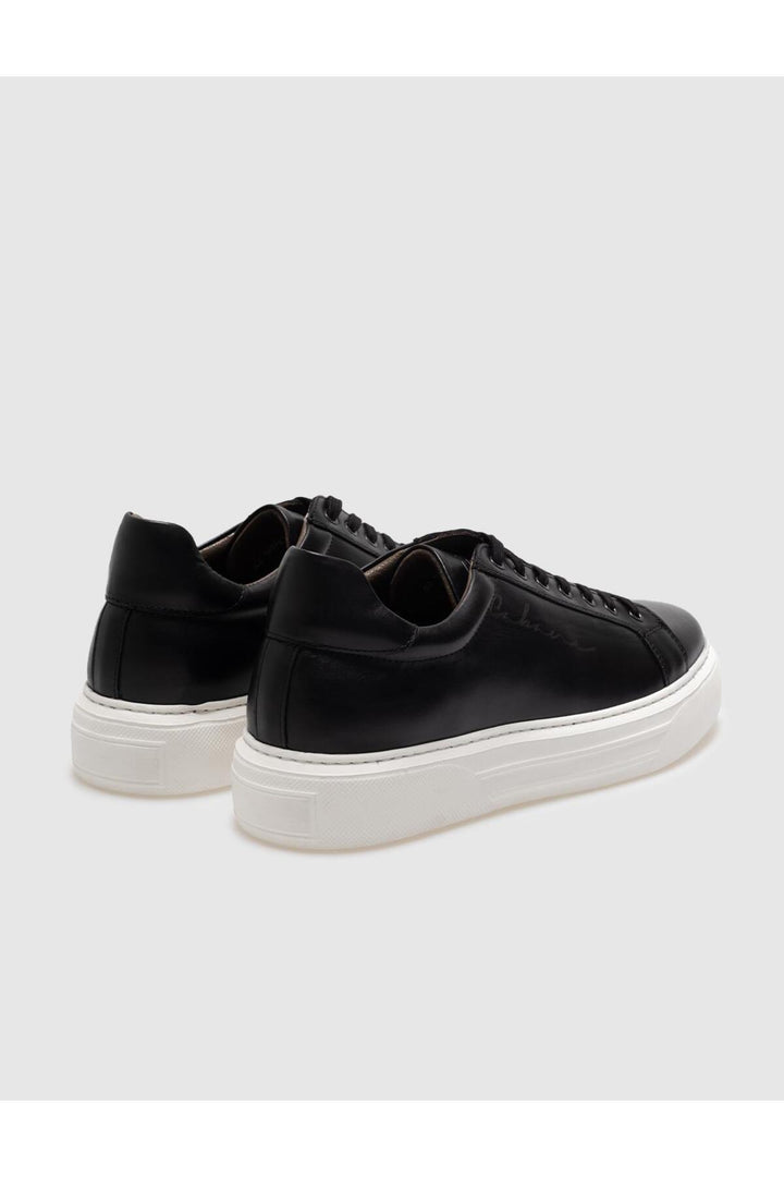 Cabani Shoes Chaussures de sport pour hommes en cuir véritable noires à lacets - Noir