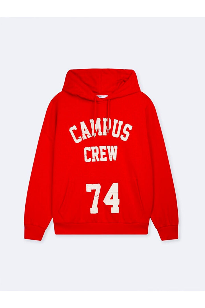 LTB Sweat-shirt rouge imprimé à capuche et manches longues