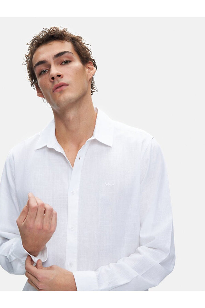 LTB Chemise blanche à manches longues regular aspect lin imprimé