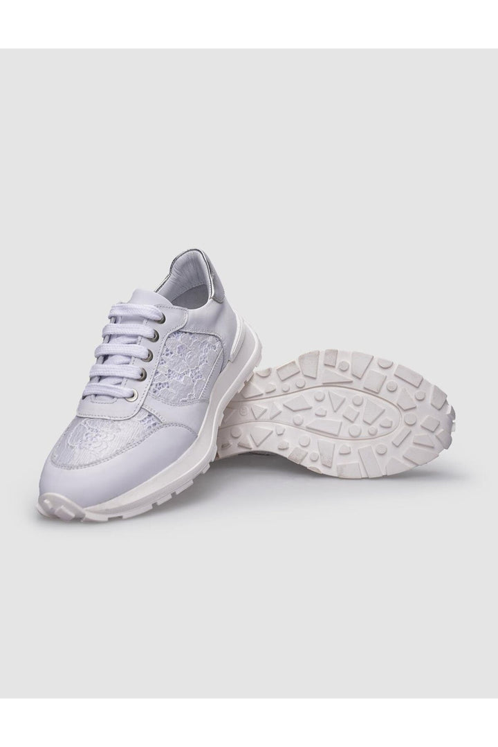 Cabani Shoes Chaussures de sport pour femmes en cuir véritable blanc à lacets 100% - Blanc