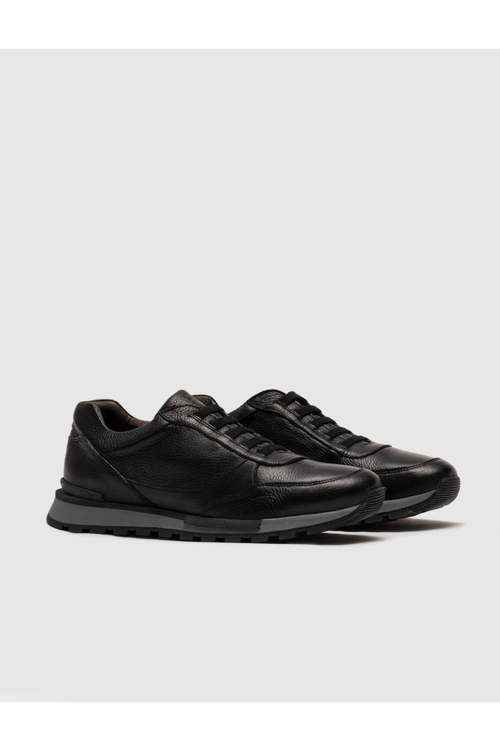 Cabani Shoes Laganza Chaussures de sport pour hommes en cuir véritable noires à lacets - Noir
