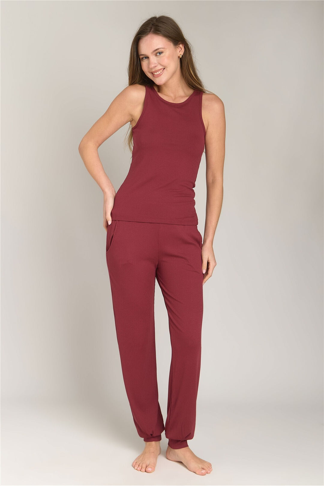 Lovely Things Haut de pyjama caraco singlet CAROL - Bordeaux