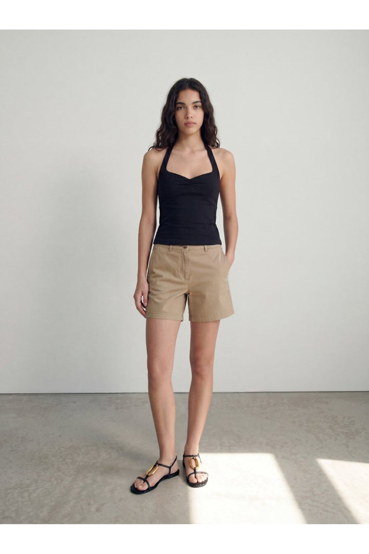 LTB Short Marron en Coton Taille Haute - Marron