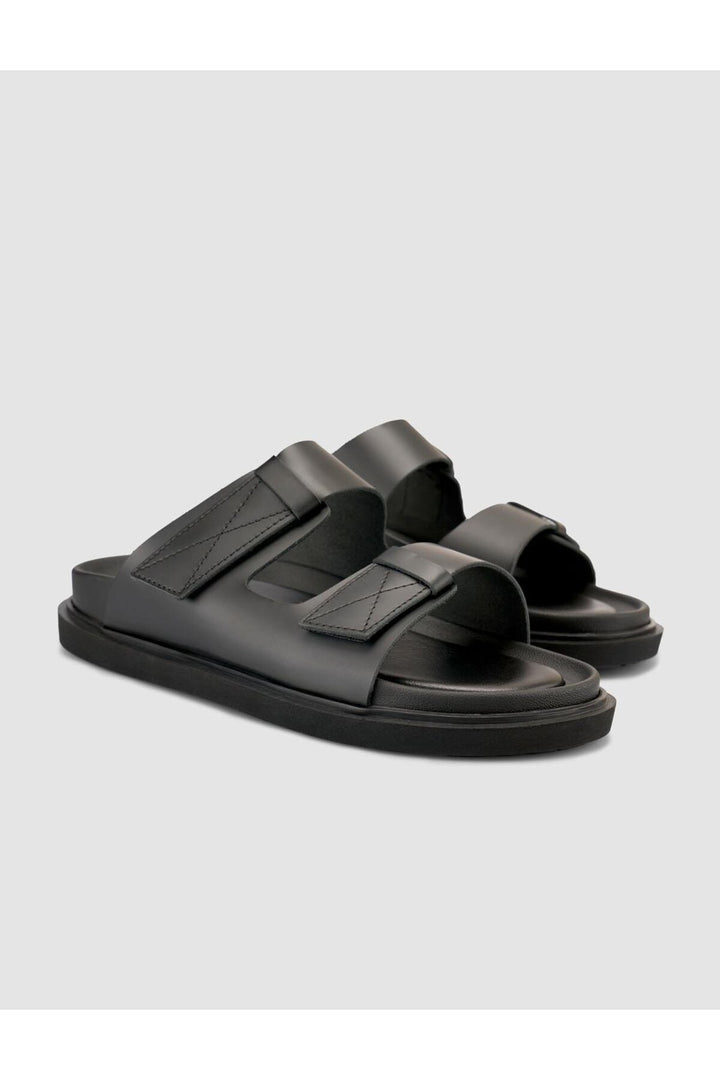 Cabani Shoes %100 Cuir véritable Sandales noires pour hommes à velcro - Noir