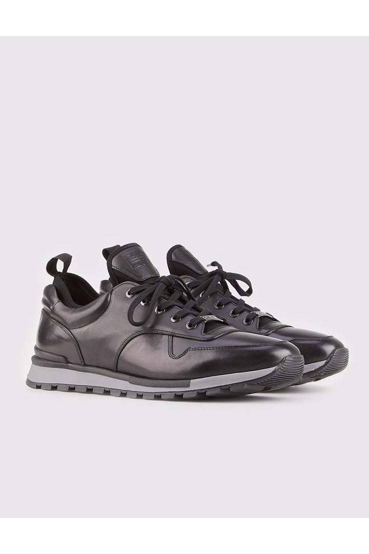 Cabani Shoes Chaussures de sport pour hommes en cuir véritable, design spécial, noires avec lacets. - Noir