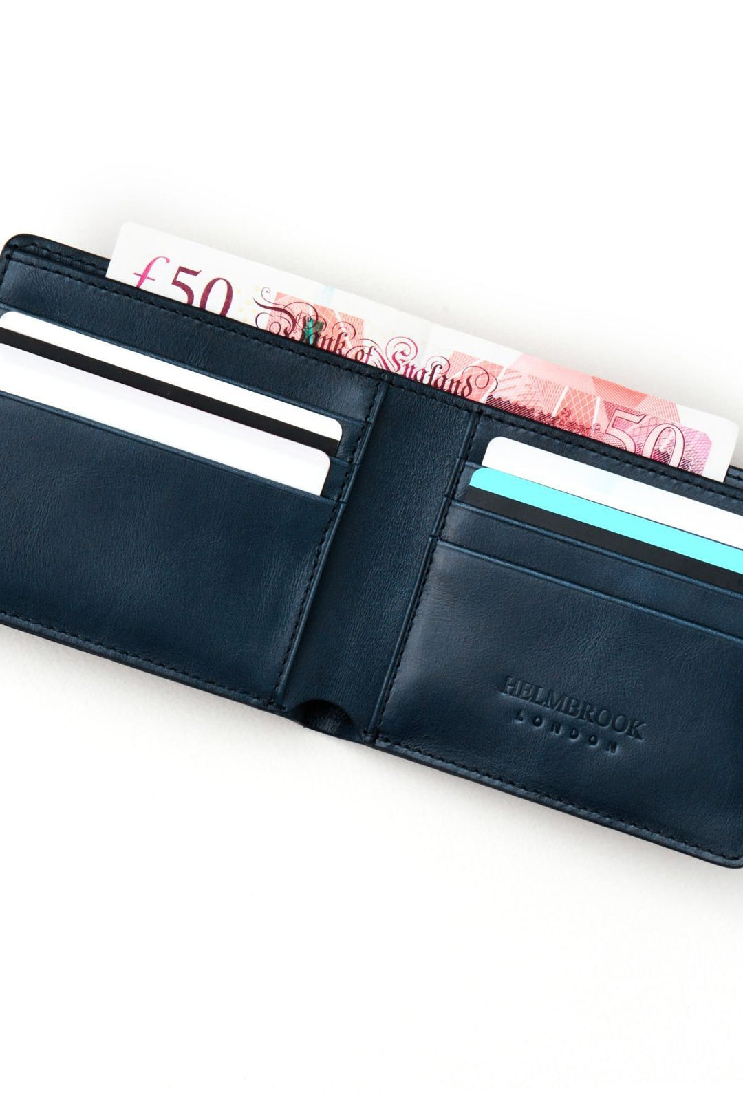 helmbrook Portefeuille en cuir véritable pour homme Slim Design Multi-Bay RFID Protected Eldridge Navy Blue
