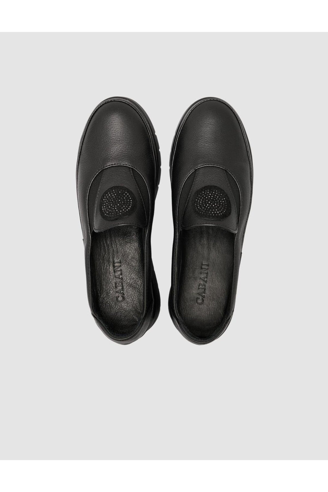 Cabani Shoes Chaussures confort femme noires en cuir véritable avec pierres, 100% cuir. - Noir