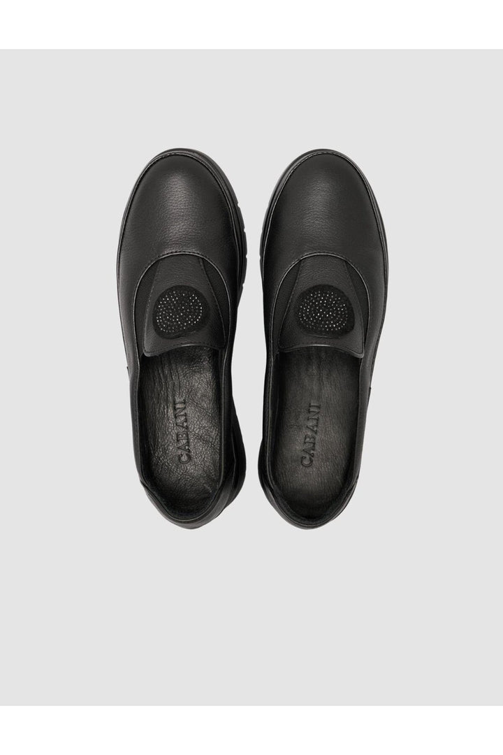 Cabani Shoes Chaussures confort femme noires en cuir véritable avec pierres, 100% cuir. - Noir