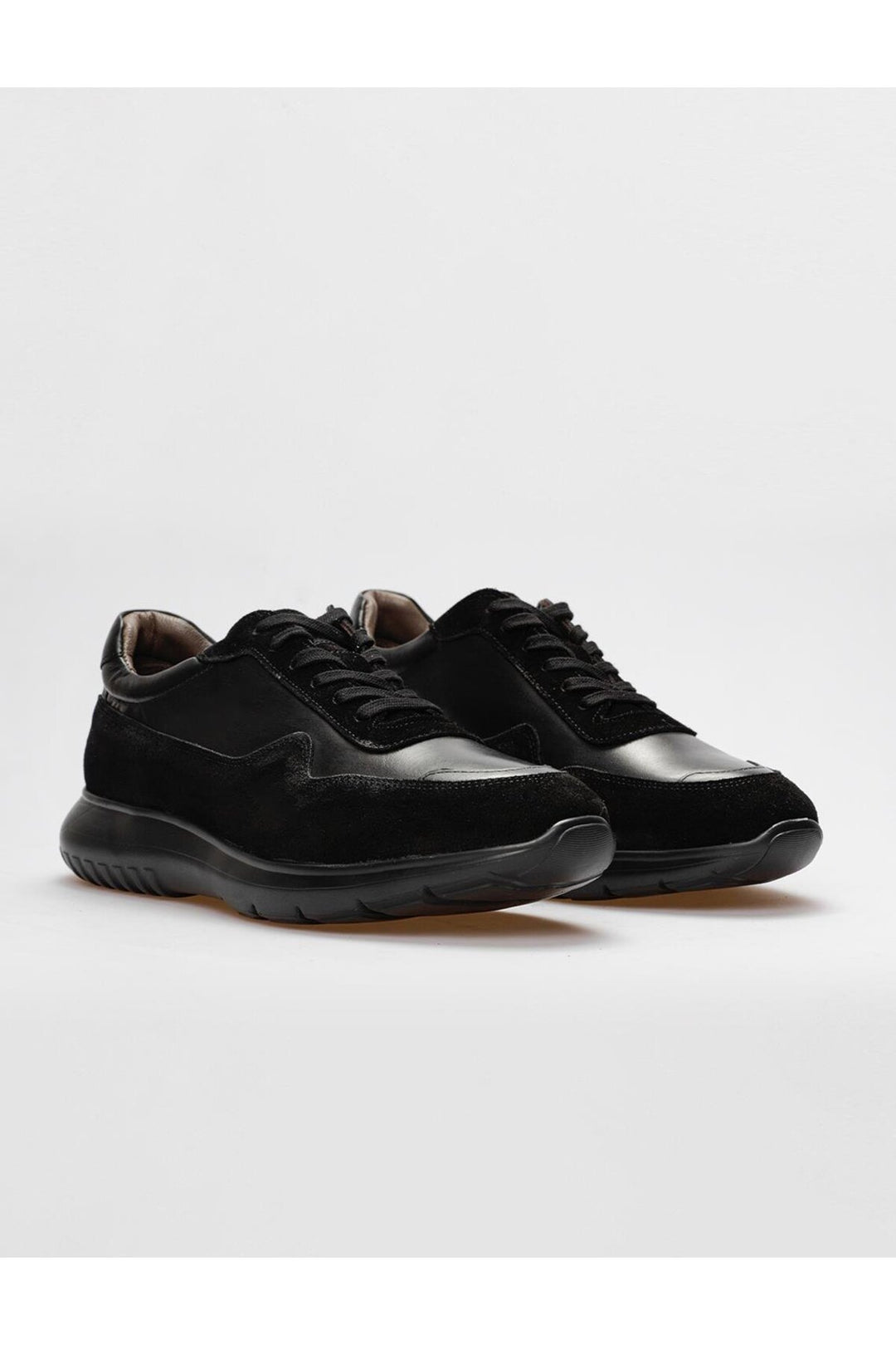 Cabani Shoes Chaussures de sport pour hommes en cuir véritable noires à lacets - Noir