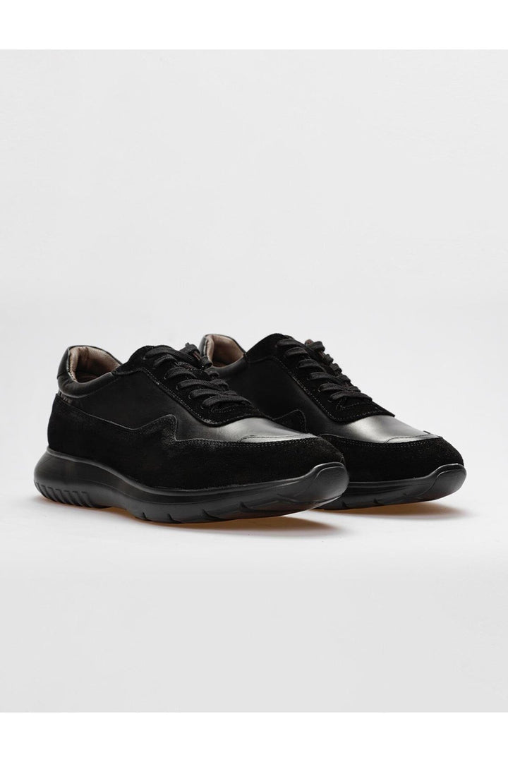 Cabani Shoes Chaussures de sport pour hommes en cuir véritable noires à lacets - Noir