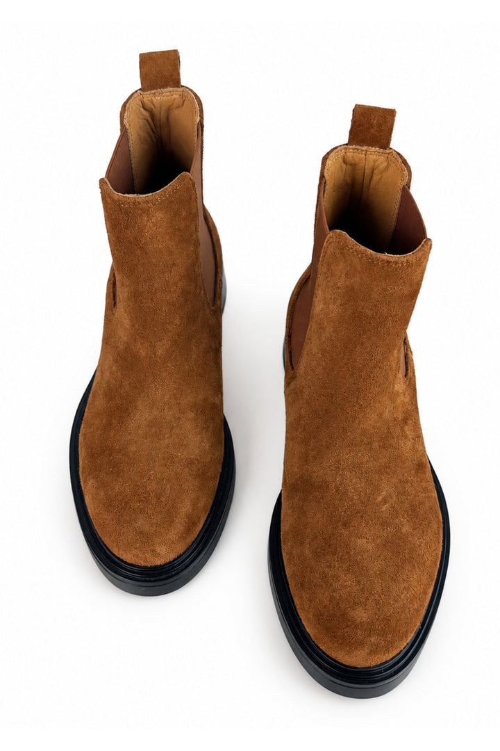 Wavelys BRUNO Bottes élégantes en cuir suédé véritable pour femmes, marron, à enfiler - Marron