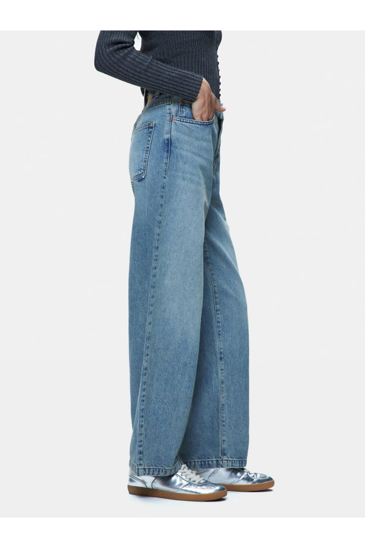 LTB Larrie L Pantalon Jean Mi-Bas Indigo Délavé à Jambe Évasée - Bleu