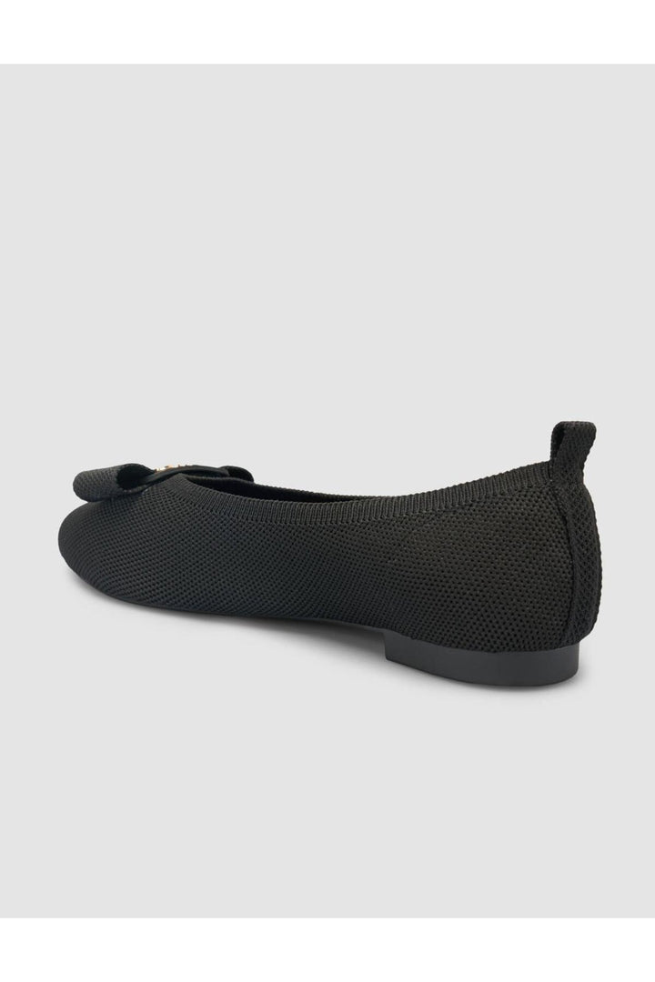 Cabani Shoes Lunor Ballerines Femme Noires avec Détail de Boucle en Tricot - Noir