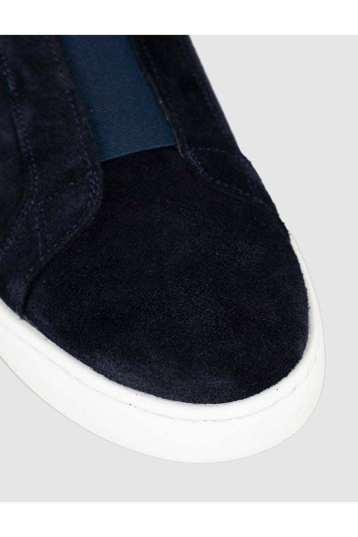 Cabani Shoes Chaussures de sport pour hommes en cuir véritable en suède bleu marine sans lacets - Bleu marine
