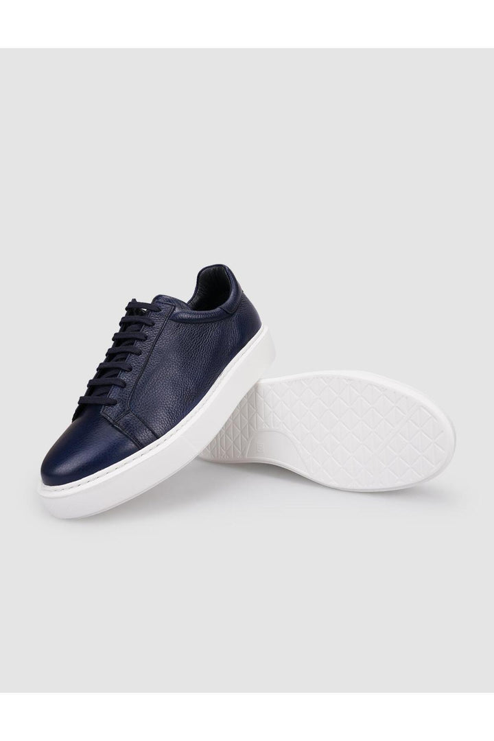 Cabani Shoes %100 Cuir véritable Baskets pour hommes à lacets Bleu marine - Bleu