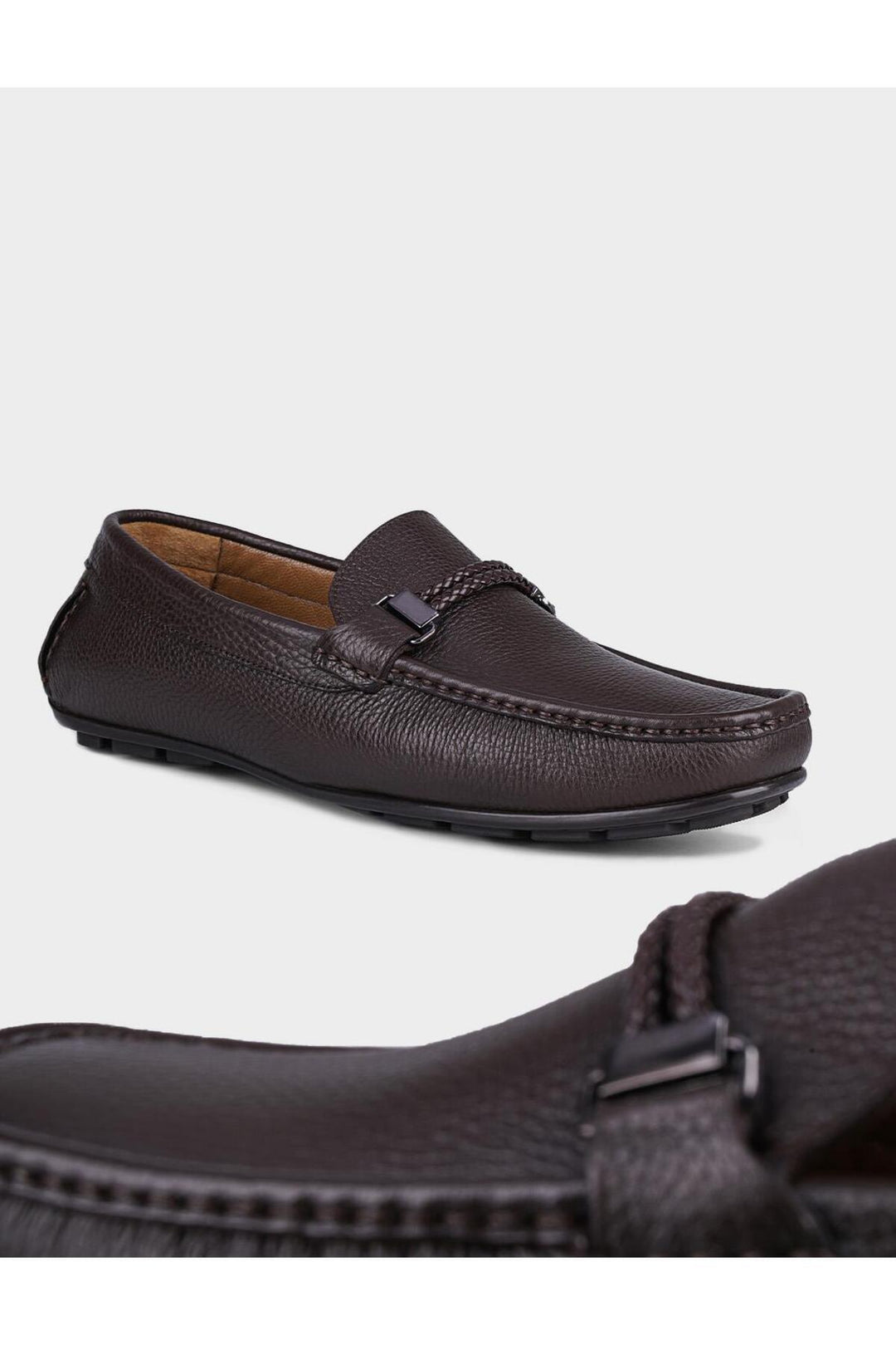 Cabani Shoes Loafer pour homme en cuir véritable marron à design spécial - Marron