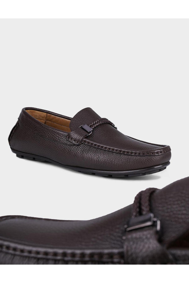 Cabani Shoes Loafer pour homme en cuir véritable marron à design spécial - Marron