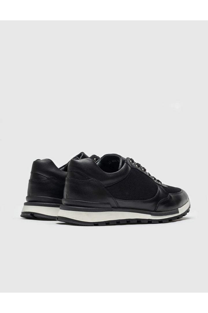 Cabani Shoes Chaussures de sport pour hommes en cuir véritable noires à lacets - Noir