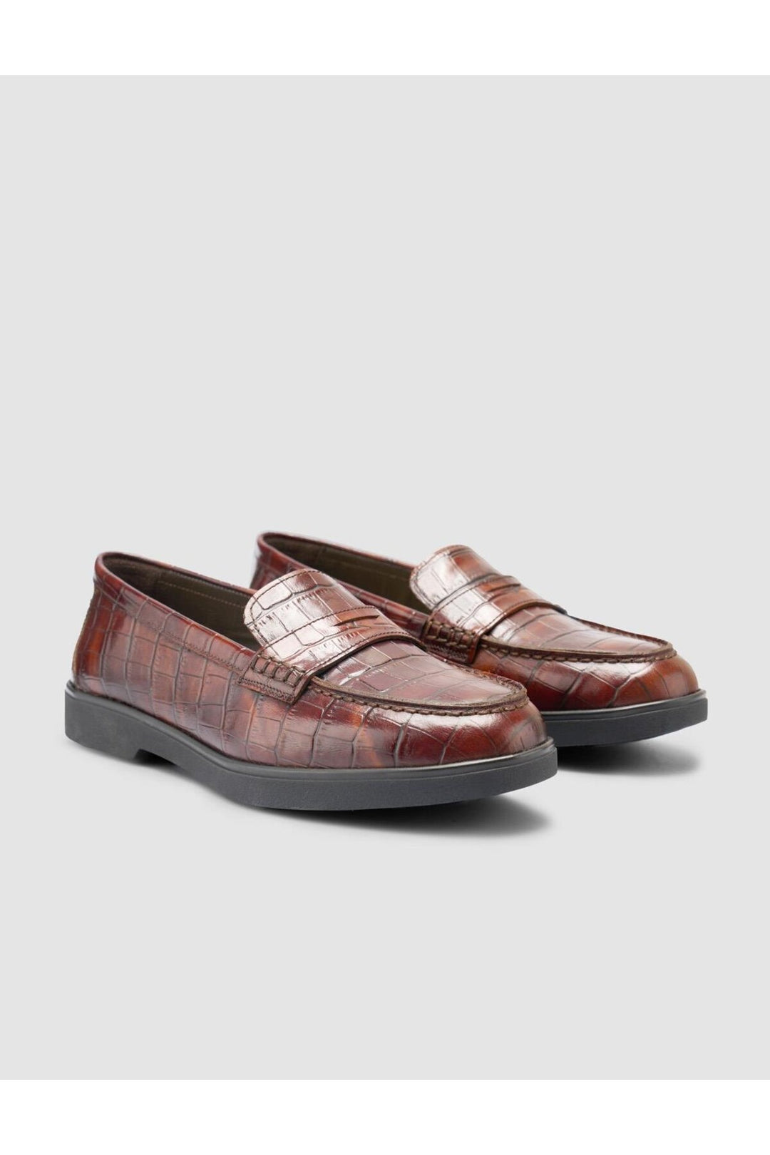 Cabani Shoes %100 Cuir Véritable Mocassins Femme Croco Marron - Multicolore