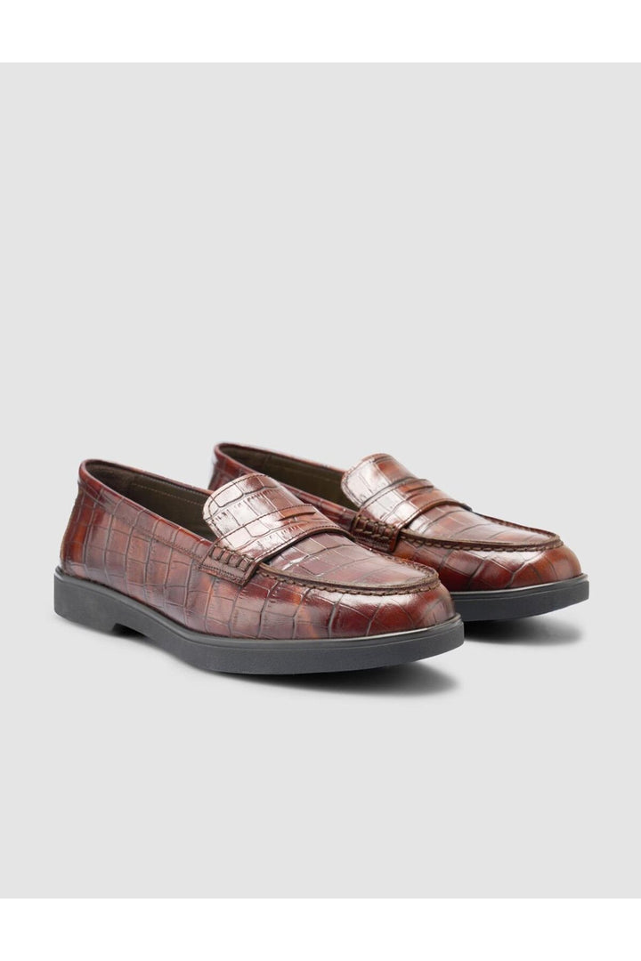 Cabani Shoes %100 Cuir Véritable Mocassins Femme Croco Marron - Multicolore