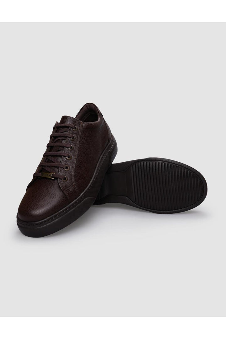 Cabani Shoes %100 Cuir véritable Baskets pour hommes à lacets marron - Marron