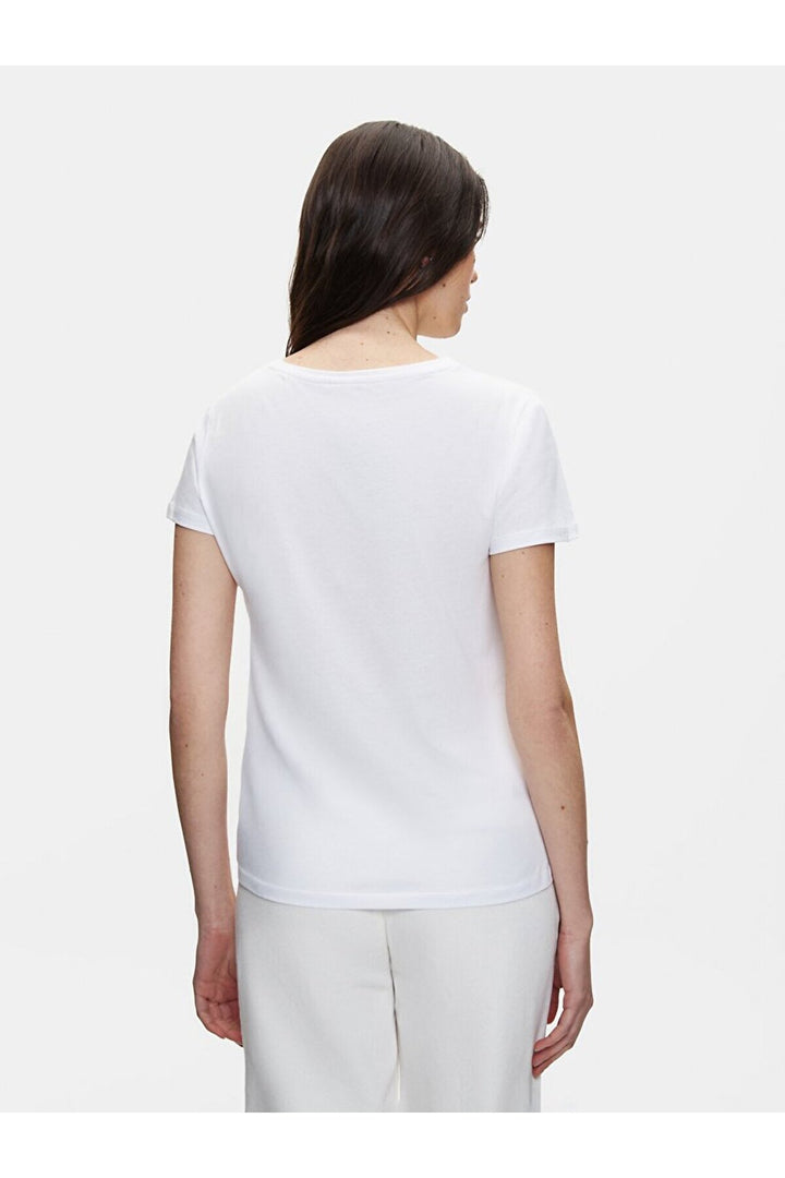 LTB T-shirt blanc régulier à manches courtes avec col en V pressé