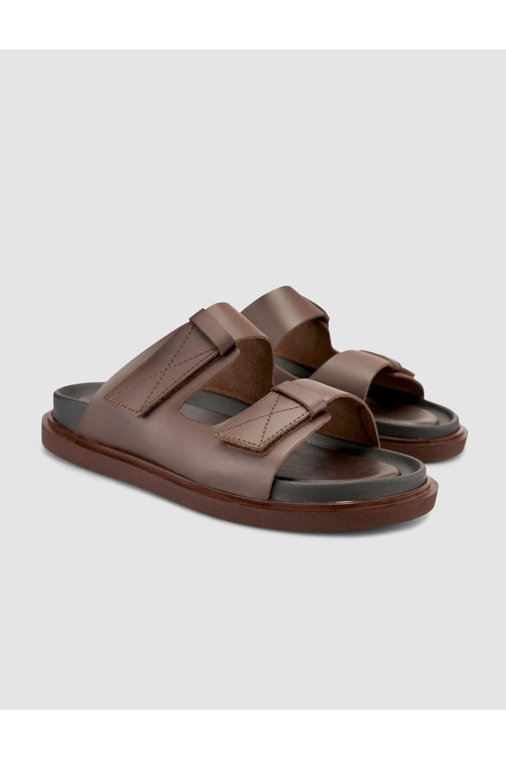 Cabani Shoes %100 Cuir véritable Sandales à velcro pour hommes marron - Multicolore