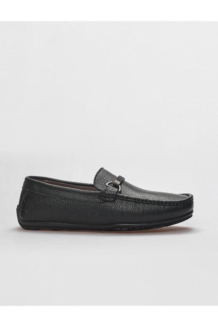 Cabani Shoes Mocassins pour hommes en cuir véritable avec détail de boucle noire - Noir