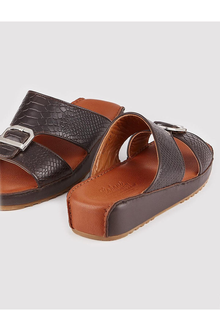 Cabani Shoes Sandale marron en cuir véritable avec détail de boucle pour homme - Multicolore