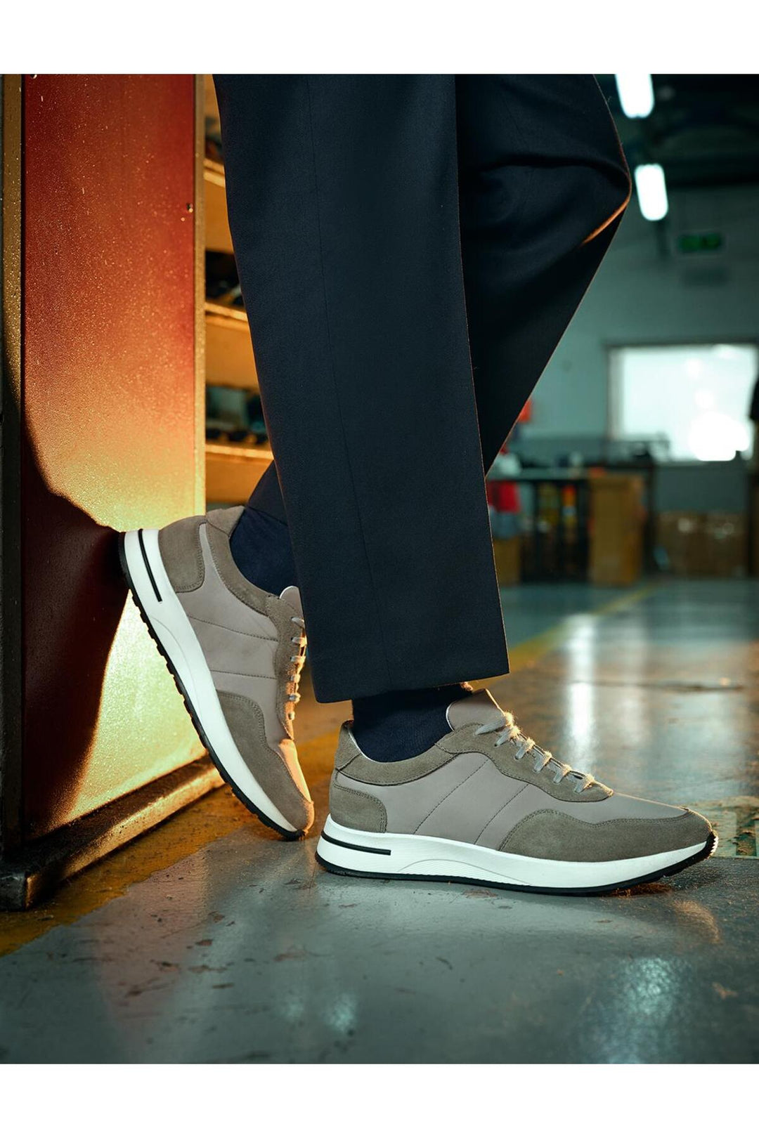 Cabani Shoes Chaussures de sport pour hommes en cuir véritable gris à lacets. - Gris
