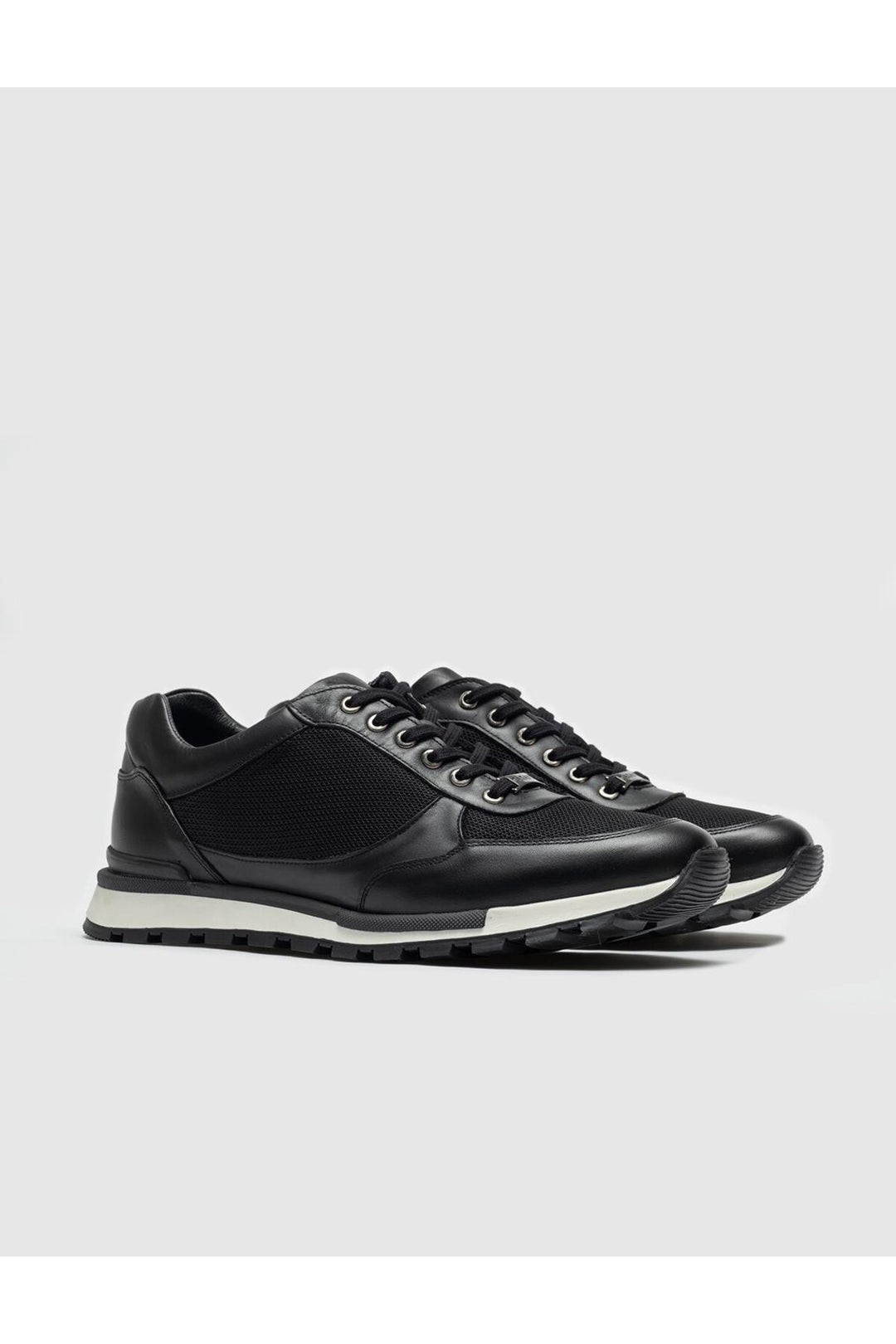 Cabani Shoes Chaussures de sport pour hommes en cuir véritable noires à lacets - Noir
