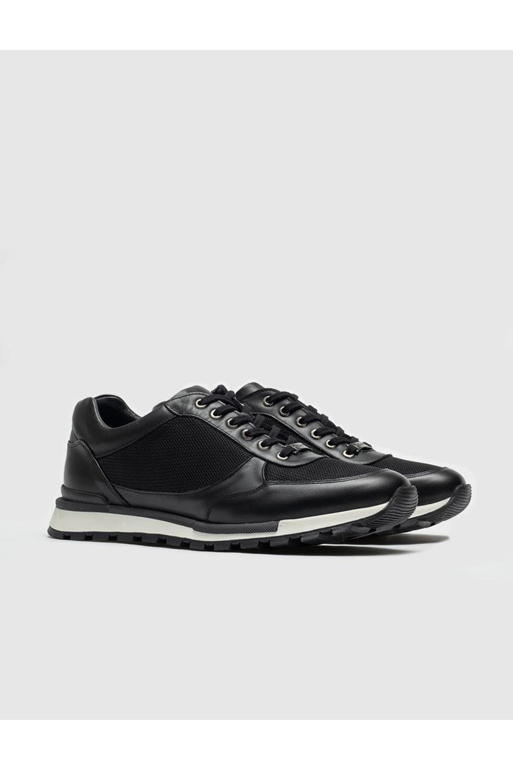 Cabani Shoes Chaussures de sport pour hommes en cuir véritable noires à lacets - Noir