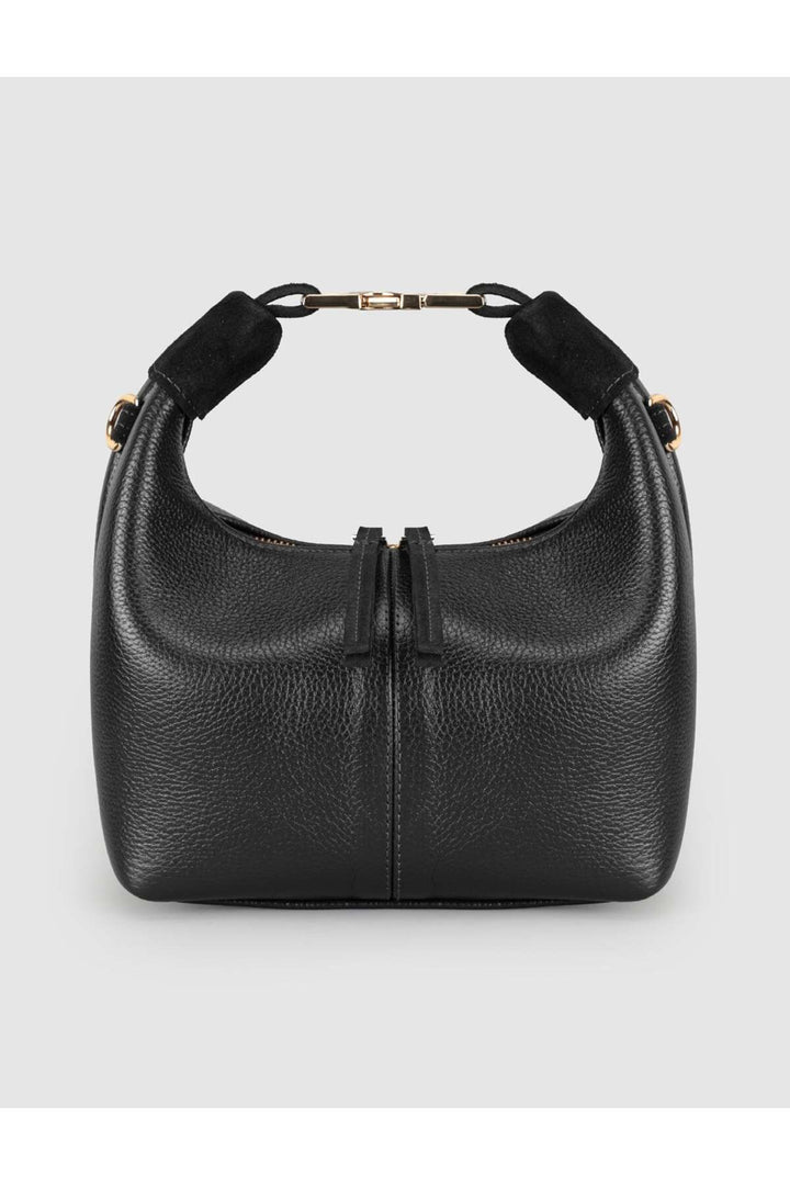Cabani Shoes Sac en cuir véritable noir avec détails en chaîne dorée pour femme, à porter à l'épaule ou en bandoulière. - Noir