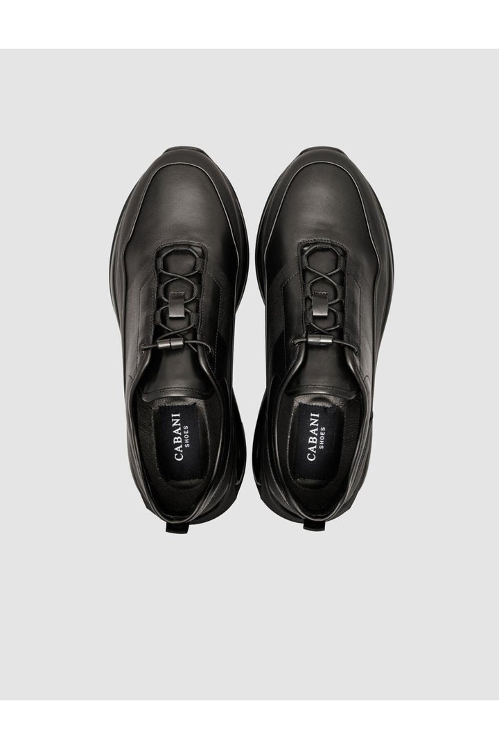 Cabani Shoes %100 Cuir véritable Noir Chaussures de sport pour hommes à lacets - Noir
