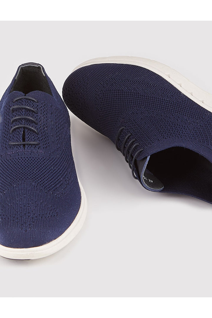 Cabani Shoes Chaussures de ville pour hommes en tricot et cuir bleu marine à lacets. - Bleu marine