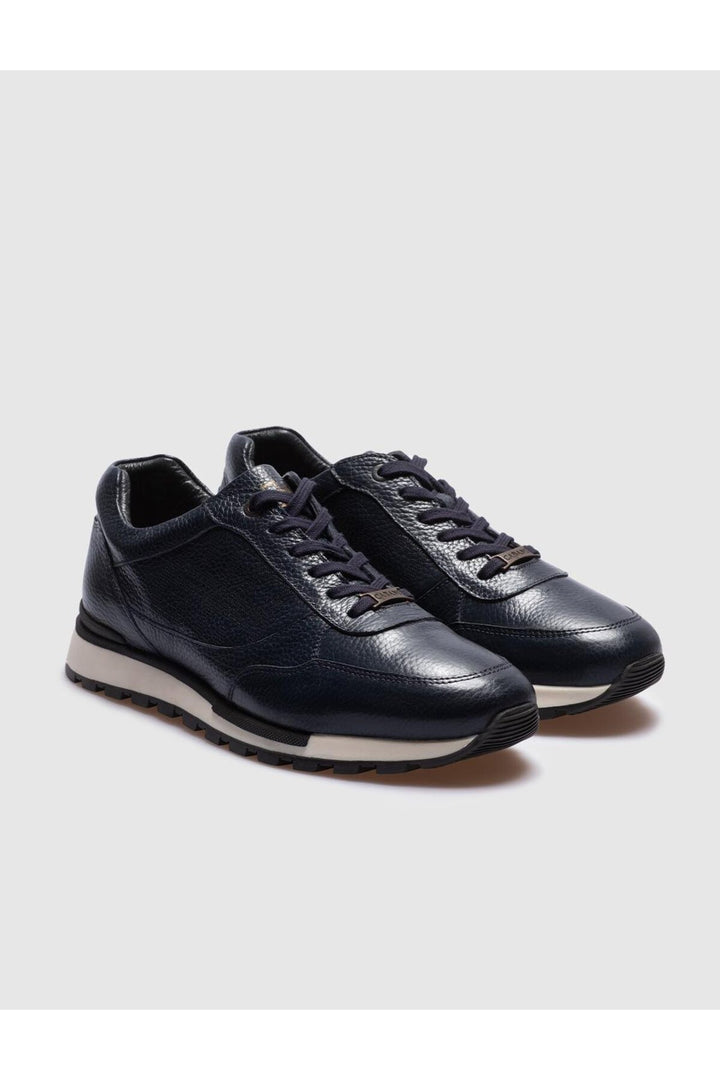 Cabani Shoes Chaussures de sport pour hommes en cuir véritable bleu marine à lacets - Bleu marine