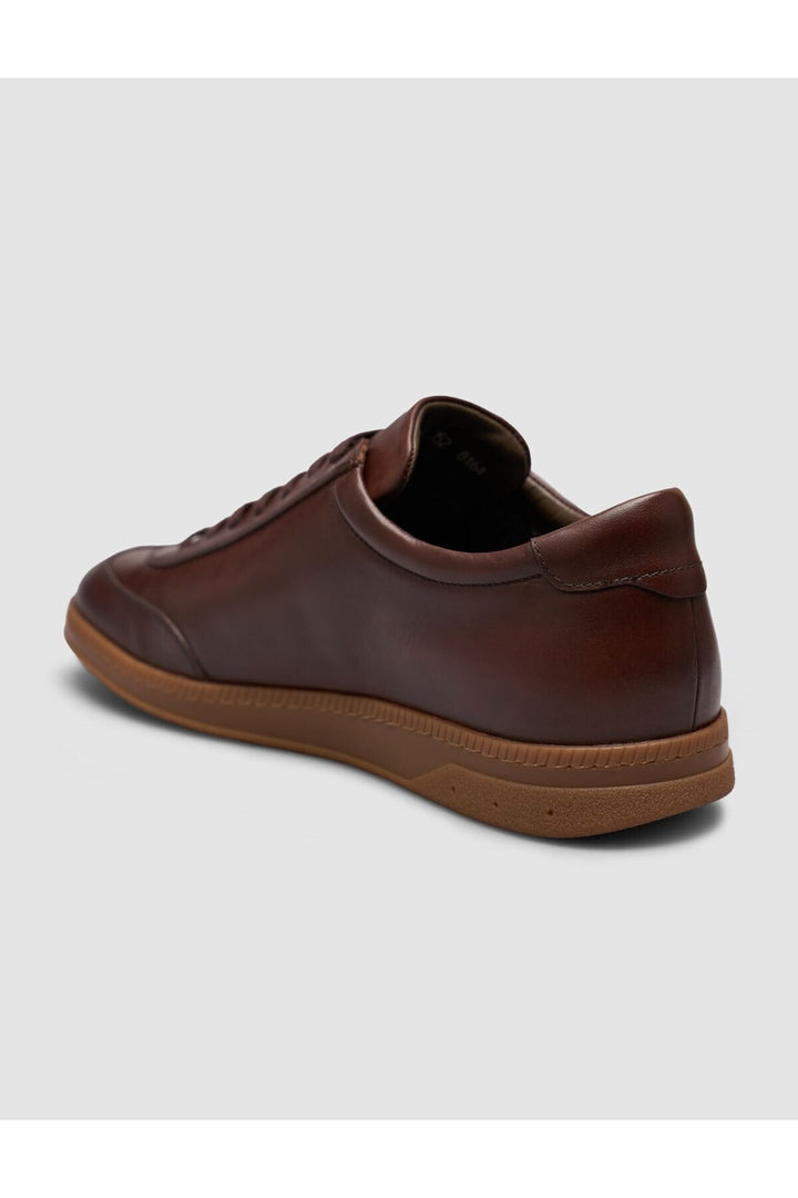 Cabani Shoes Baskets pour hommes en cuir marron à lacets avec semelle en caoutchouc - Tabac