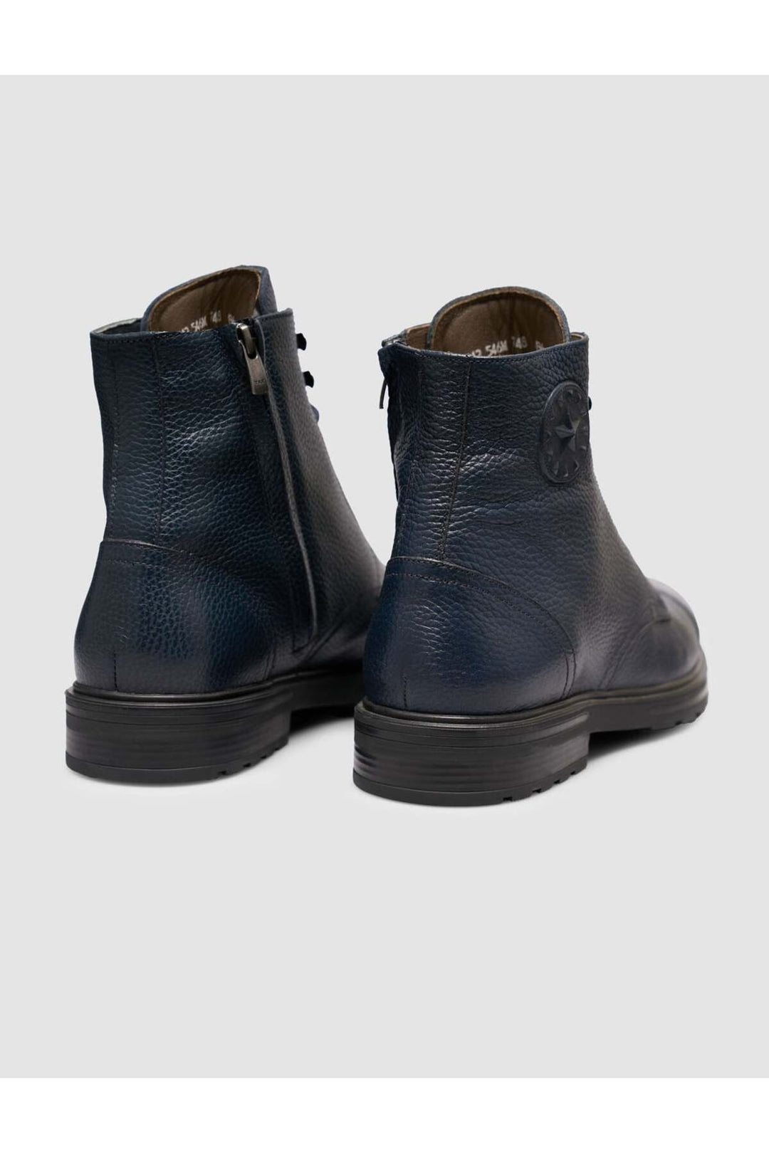 Cabani Shoes Bottines de ville pour homme en cuir véritable bleu marine à lacets et fermeture éclair - Bleu marine