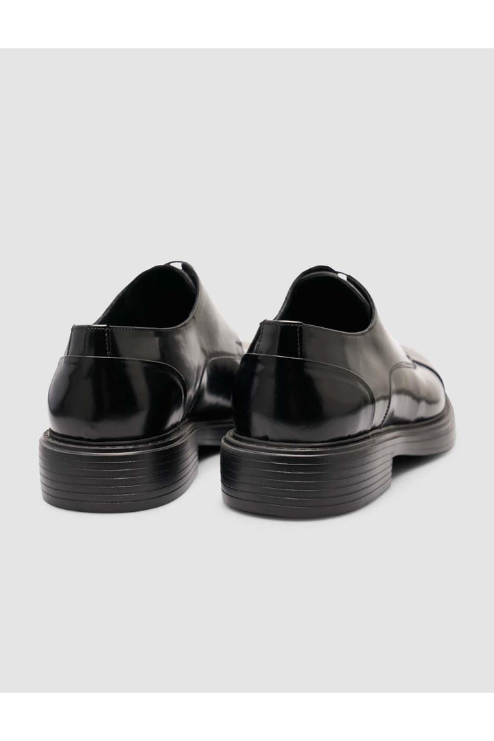 Cabani Shoes Chaussures classiques pour hommes en cuir véritable noir à semelle épaisse - Noir